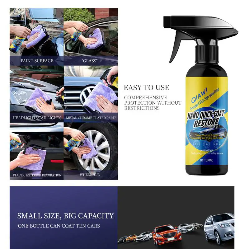 QIAWI Car Nano quick-coat restore-Coating Spray-Advanced Automobile Quick-acting Coating Agent With Dust -Proof and Glazing Effects -Long Lasting Car Showroom gloss that LASTS 350ml