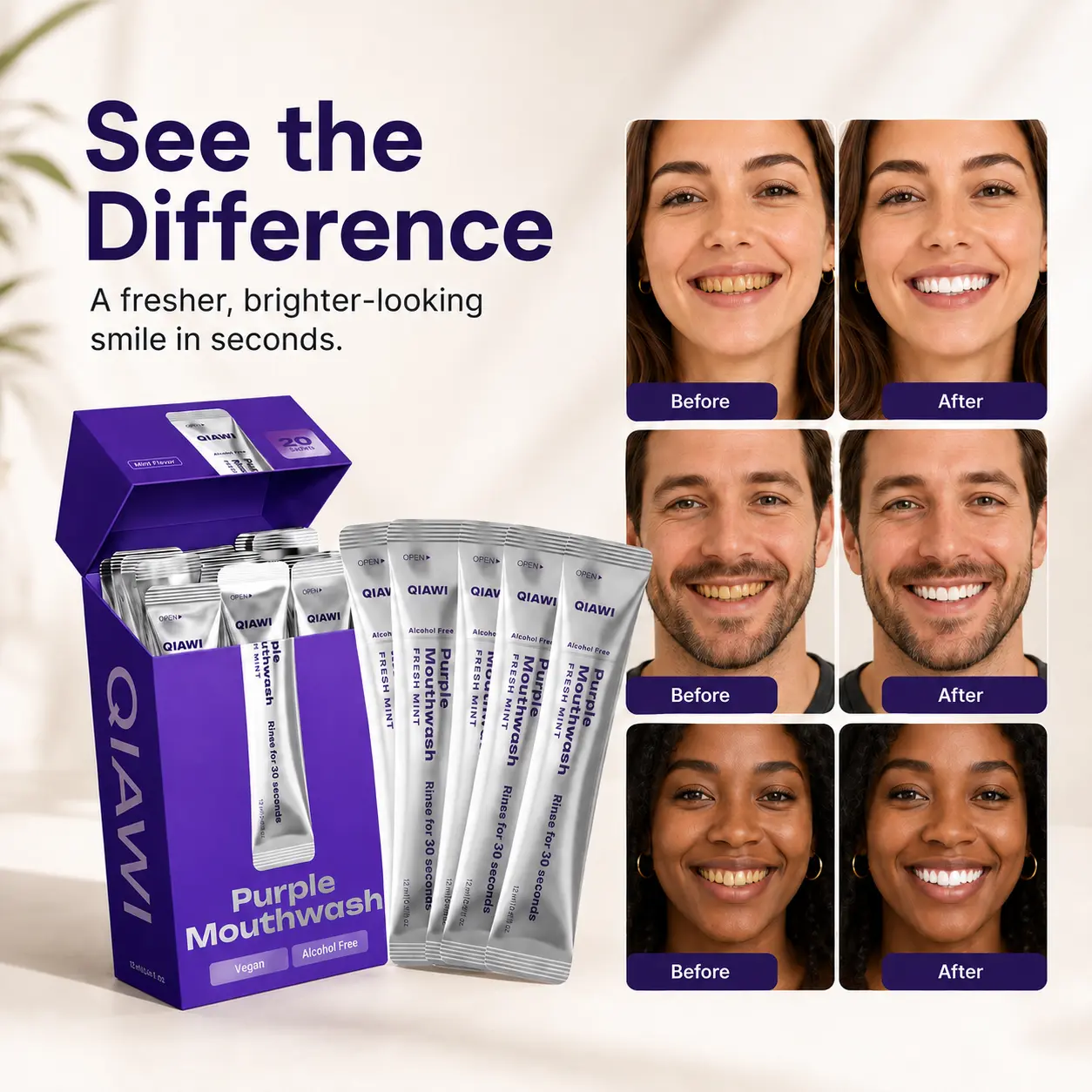 QIAWI Purple Mouthwash — Fresh Breath in 30 Seconds
