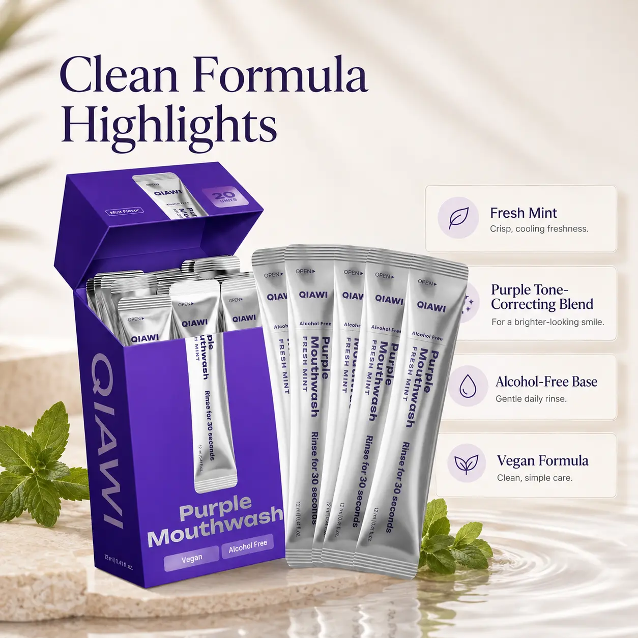 QIAWI Purple Mouthwash — Fresh Breath in 30 Seconds