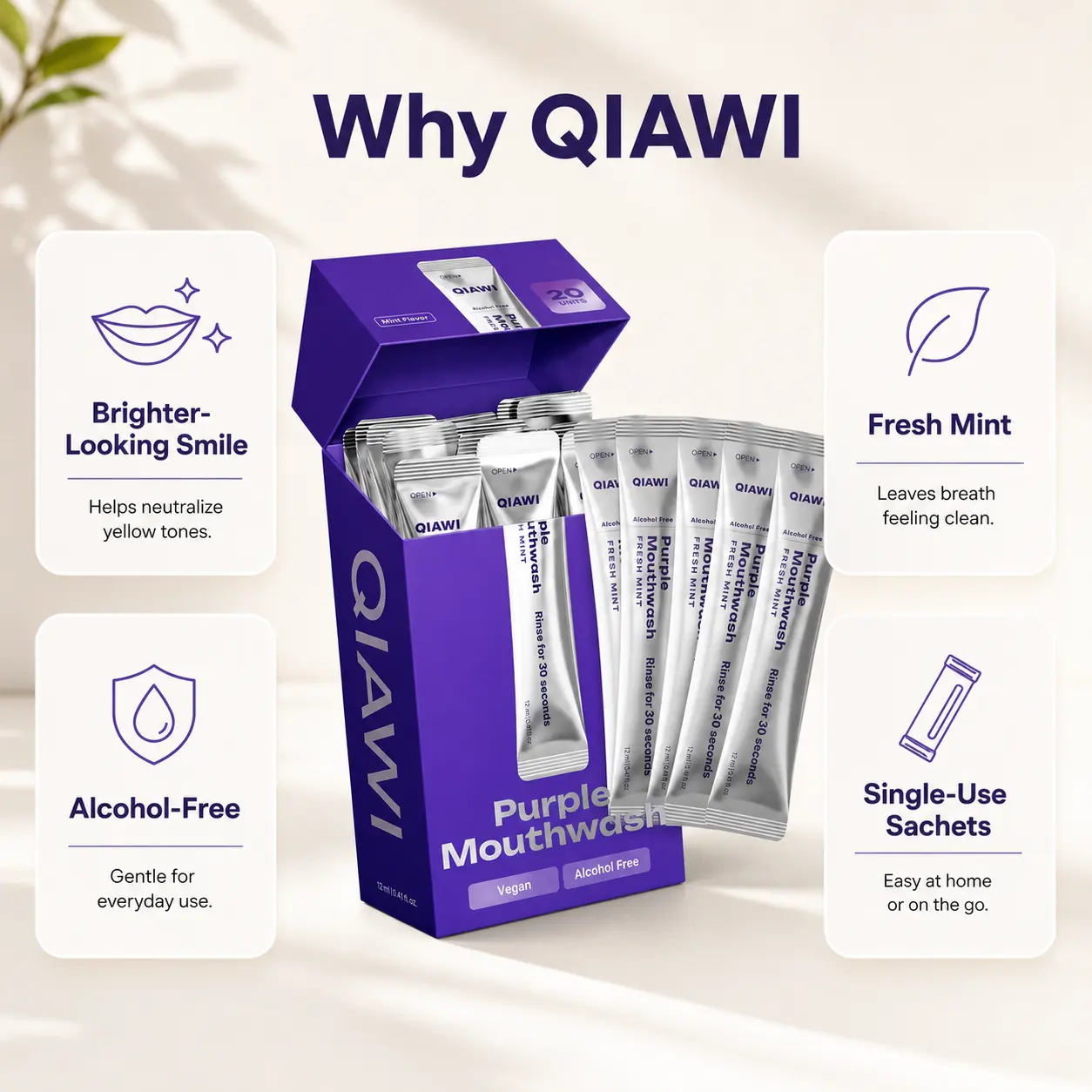 QIAWI Purple Mouthwash — Fresh Breath in 30 Seconds