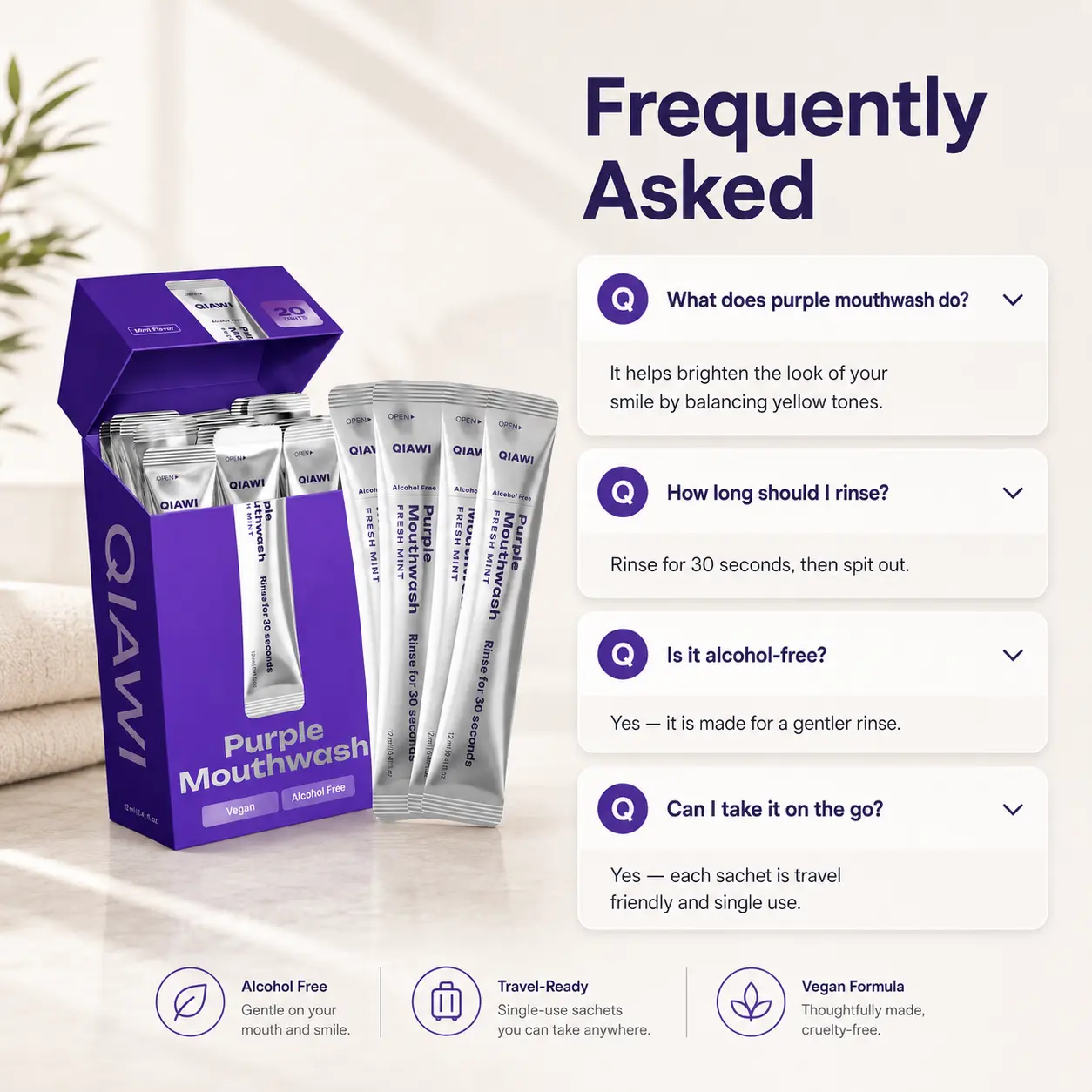 QIAWI Purple Mouthwash — Fresh Breath in 30 Seconds