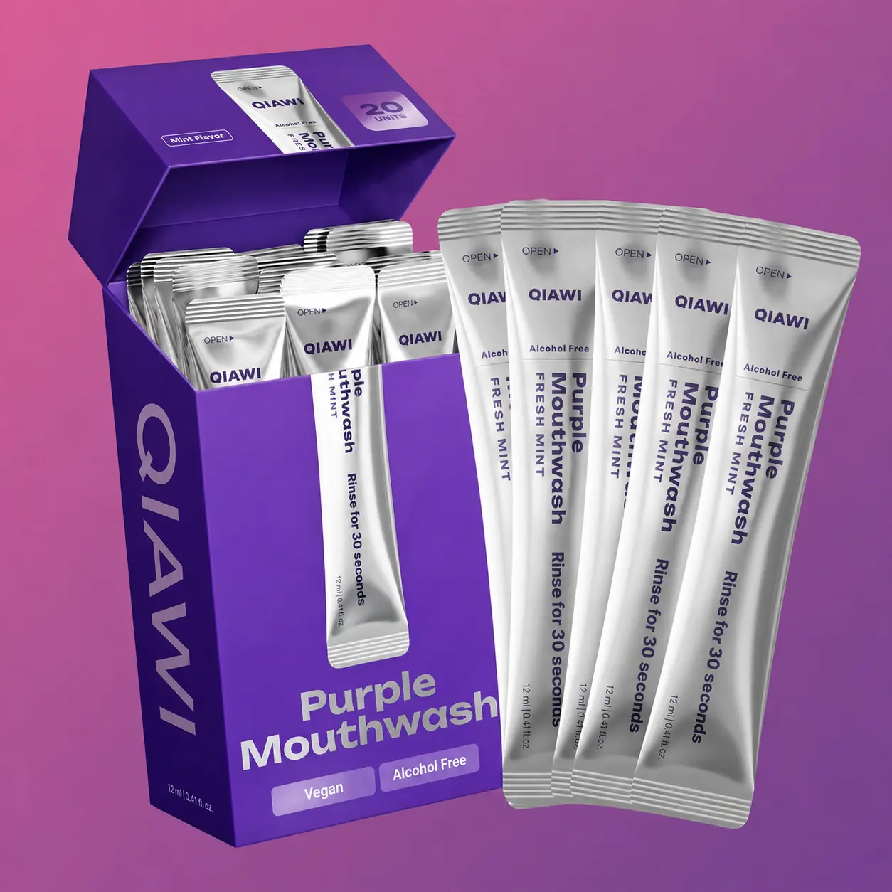 QIAWI Purple Mouthwash — Fresh Breath in 30 Seconds